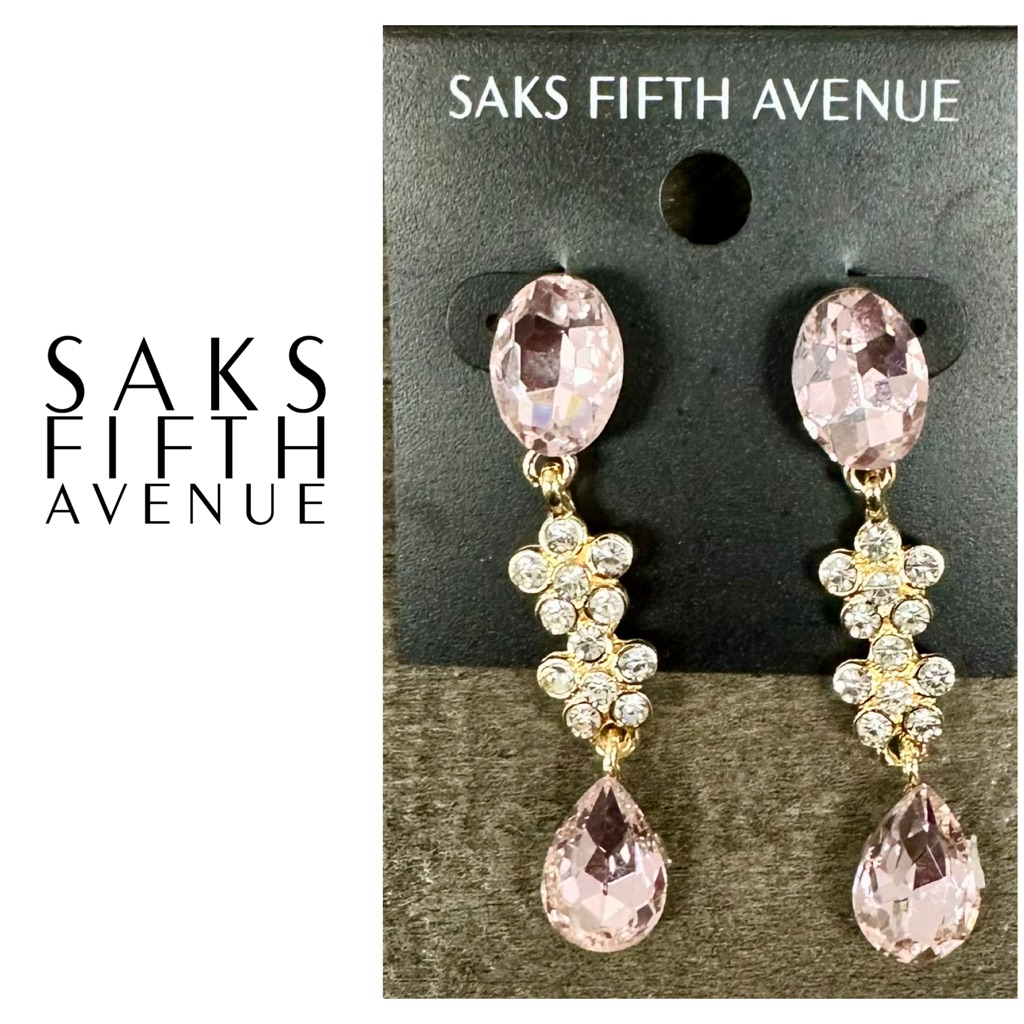 New Saks Fifth Avenue Pink Crystal Drop Earrings 19$